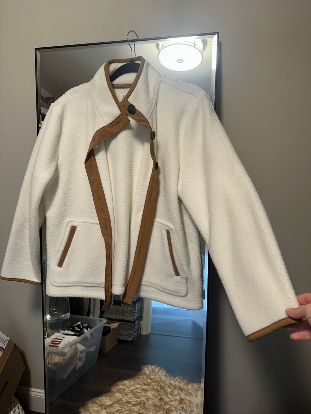 Croft and Barrow Cream Sherpa Jacket with Brown Trim